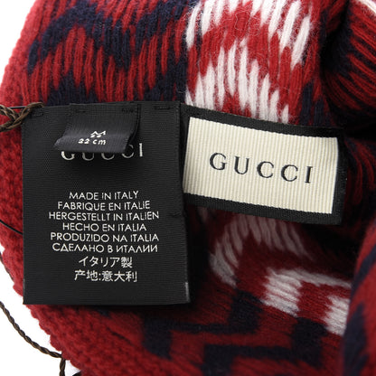 Gucci Wool Tricot Zaggede Beanie Hat M Red Blue 3 of 3