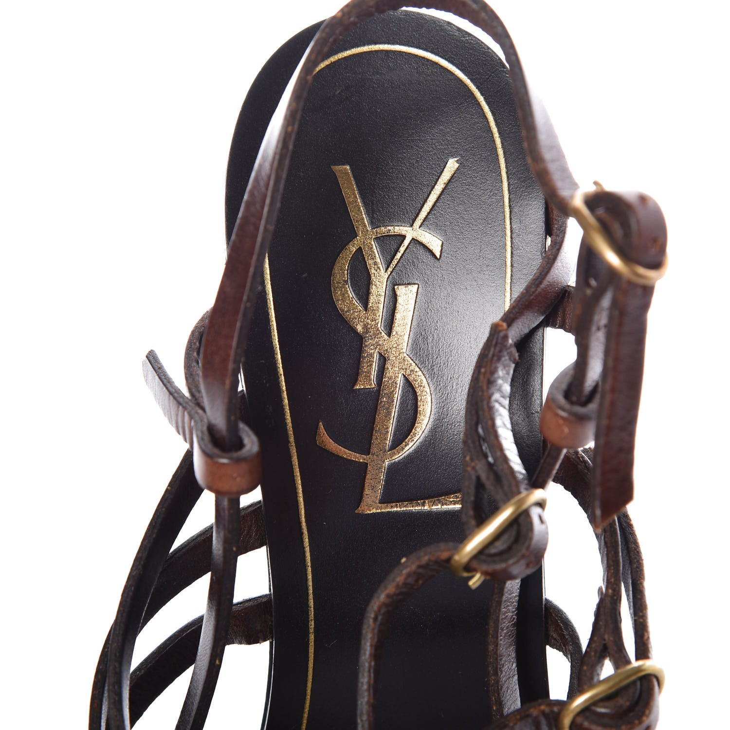 Saint Laurent Calfskin Savage 80 Strap Wedge 37 Chocolate 9 of 9