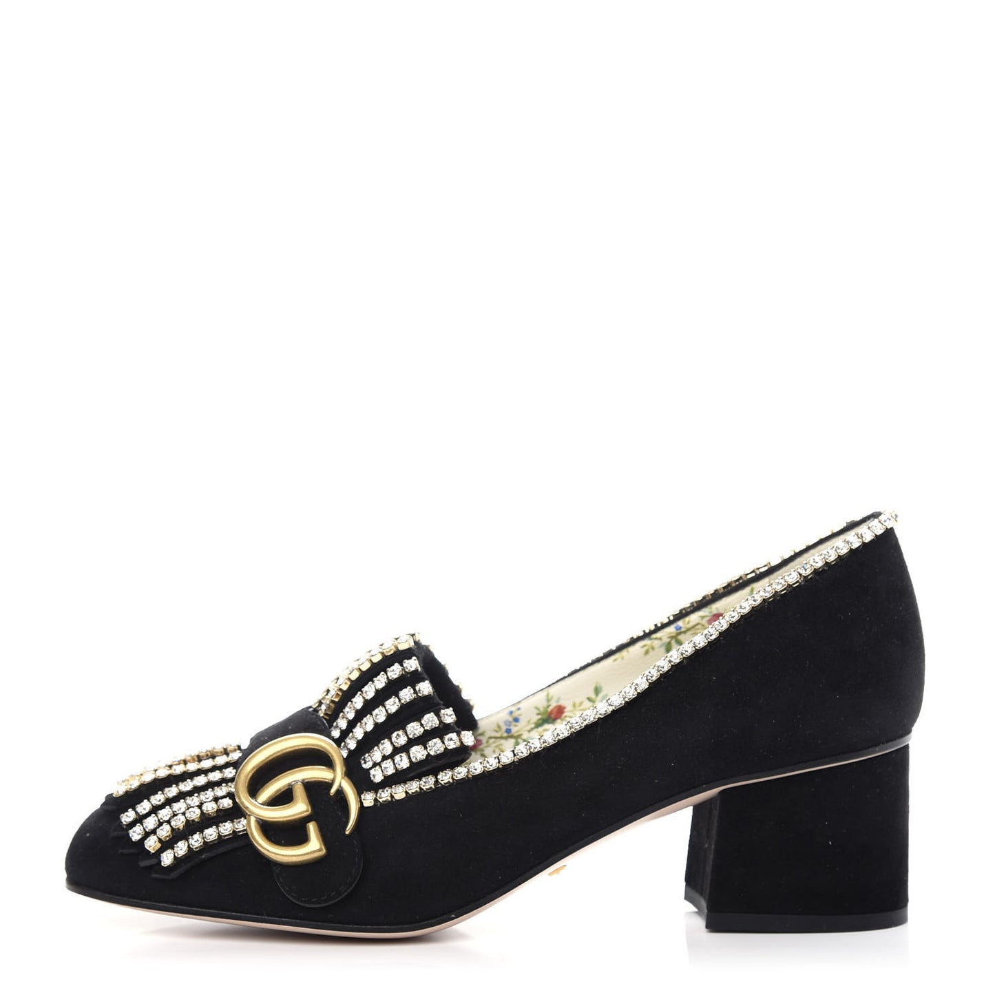 Kid Scamosciato Crystal GG Marmont Fringe 50mm Loafer Pumps 36.5 Black