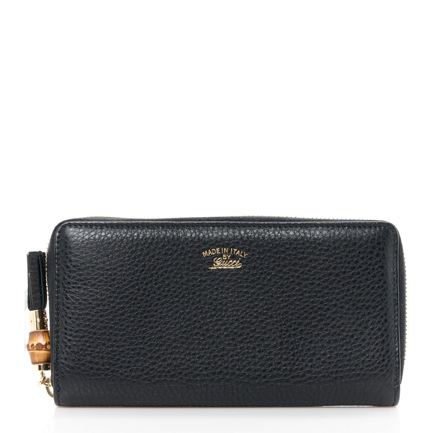 Gucci Pebbled Calfskin Bamboo Tassel Zip Around Wallet Black 1 of 9