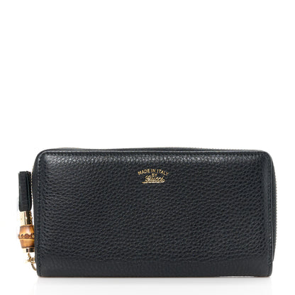 Gucci Pebbled Calfskin Bamboo Tassel Zip Around Wallet Black 1 of 9