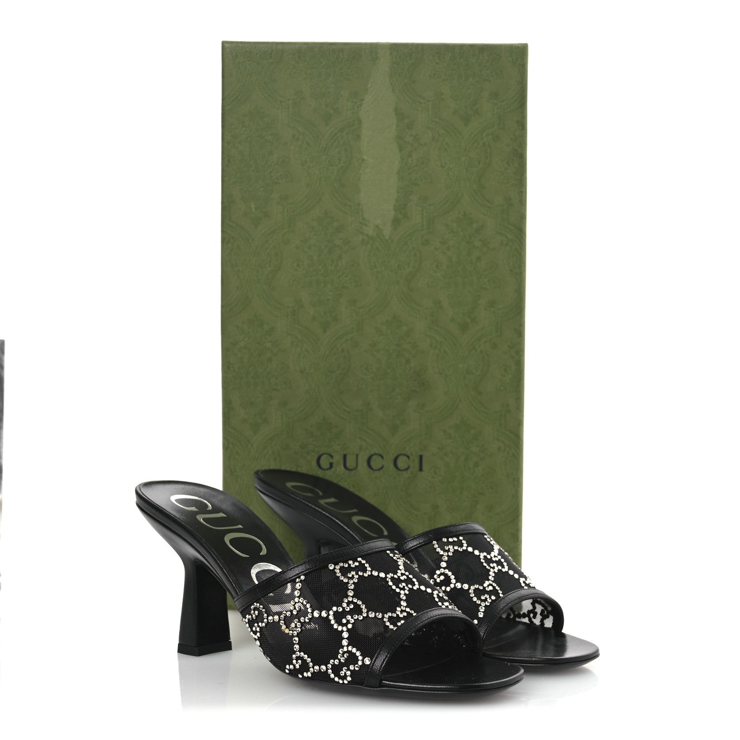 Gucci Tela Retino Kid Scamosciato Crystal GG Monogram Square Demi Mule Sandals 36 Black 12 of 12