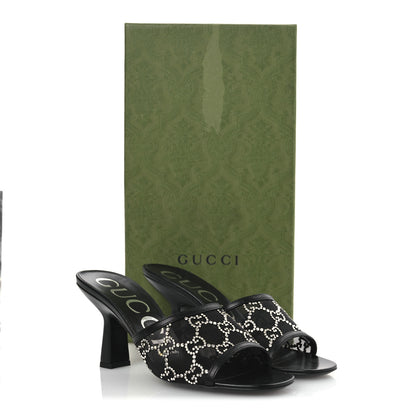 Gucci Tela Retino Kid Scamosciato Crystal GG Monogram Square Demi Mule Sandals 36 Black 12 of 12