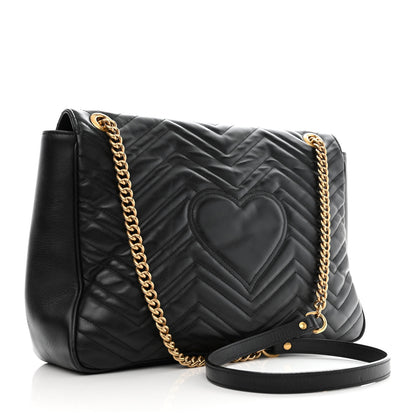 Gucci Calfskin Matelasse Large GG Marmont Shoulder Bag Black 3 of 11