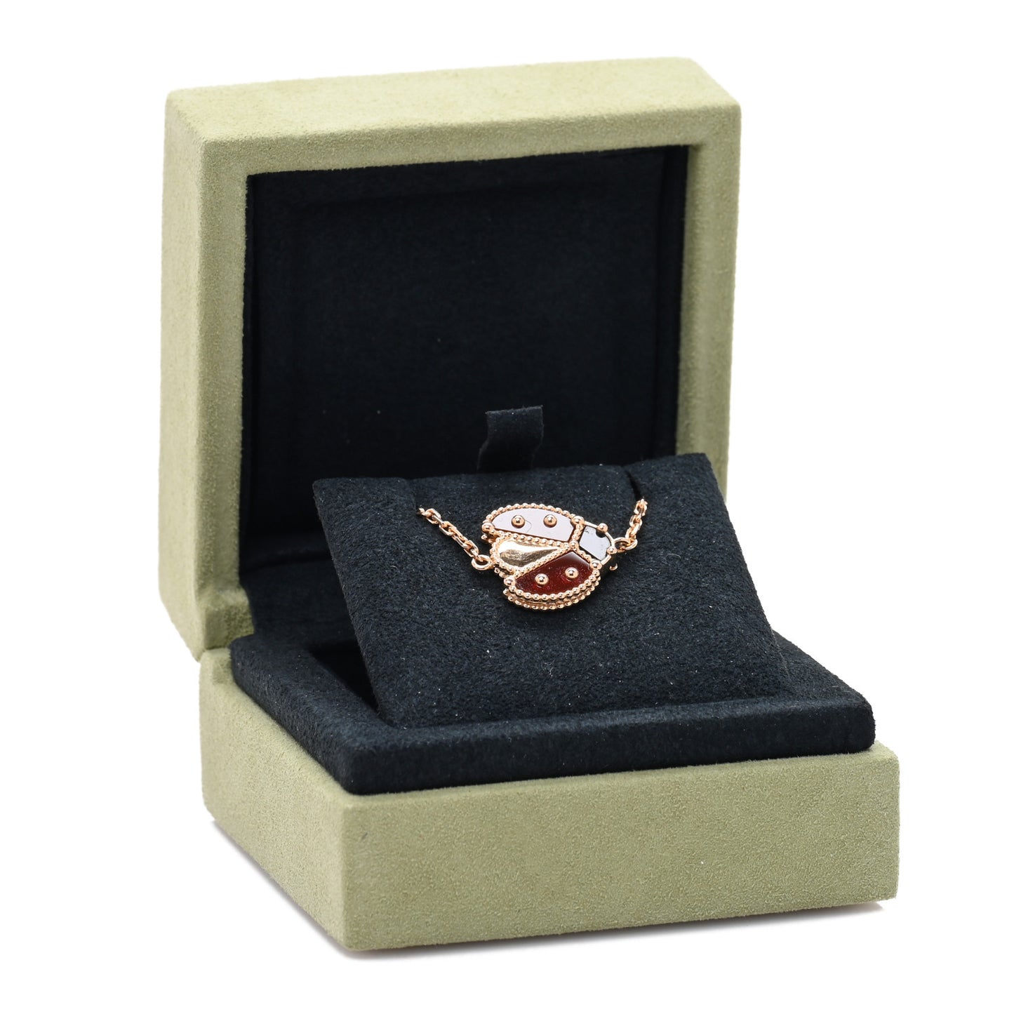 18K Rose Gold Carnelian Onyx Lucky Spring Open Wing Lady Bug Bracelet