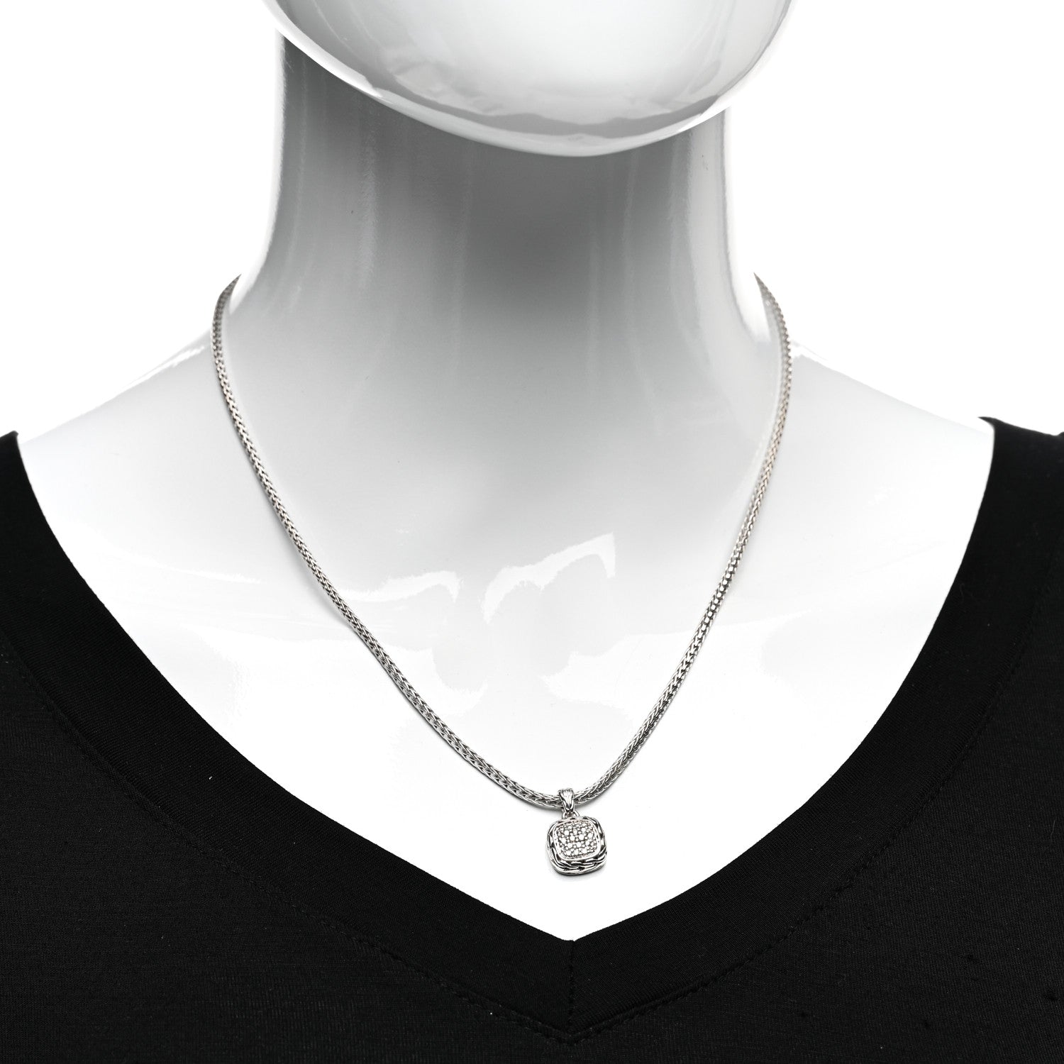 John Hardy Sterling Silver Diamond Classic Chain Pendant Necklace 2 of 4