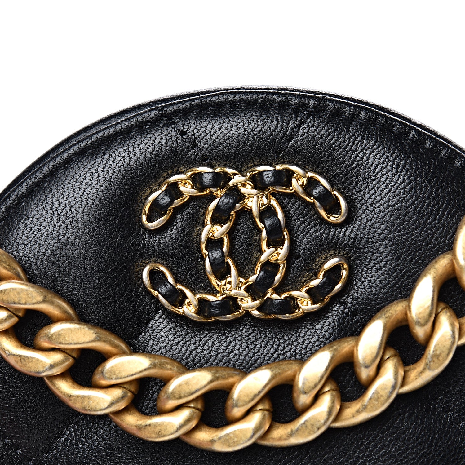 Chanel Shiny Goatskin Quilted 19 Round Clutch With Chain Black 7 of 11