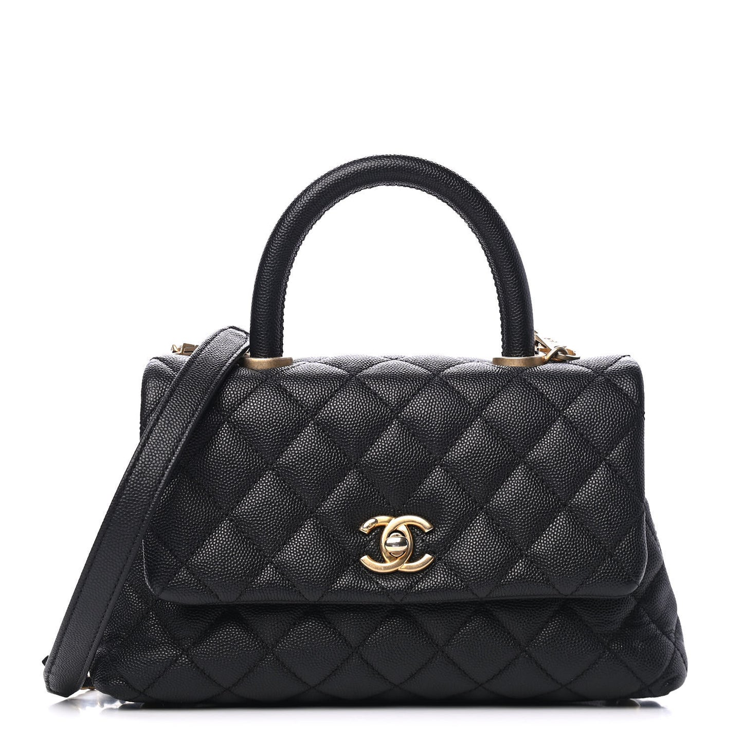 Caviar Quilted Mini Coco Handle Flap Black
