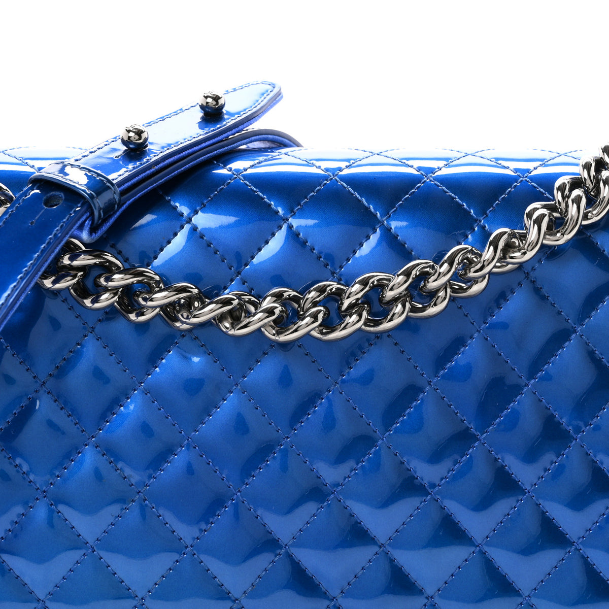 Chanel Metallic Patent Quilted New Medium Boy Flap Blue 8 of 12