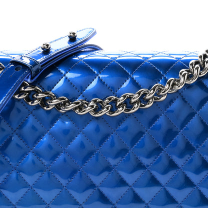 Chanel Metallic Patent Quilted New Medium Boy Flap Blue 8 of 12