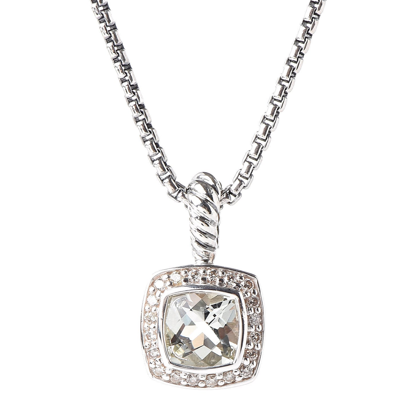 Sterling Silver Diamond Prasiolite 7mm Petite Albion Pendant Necklace