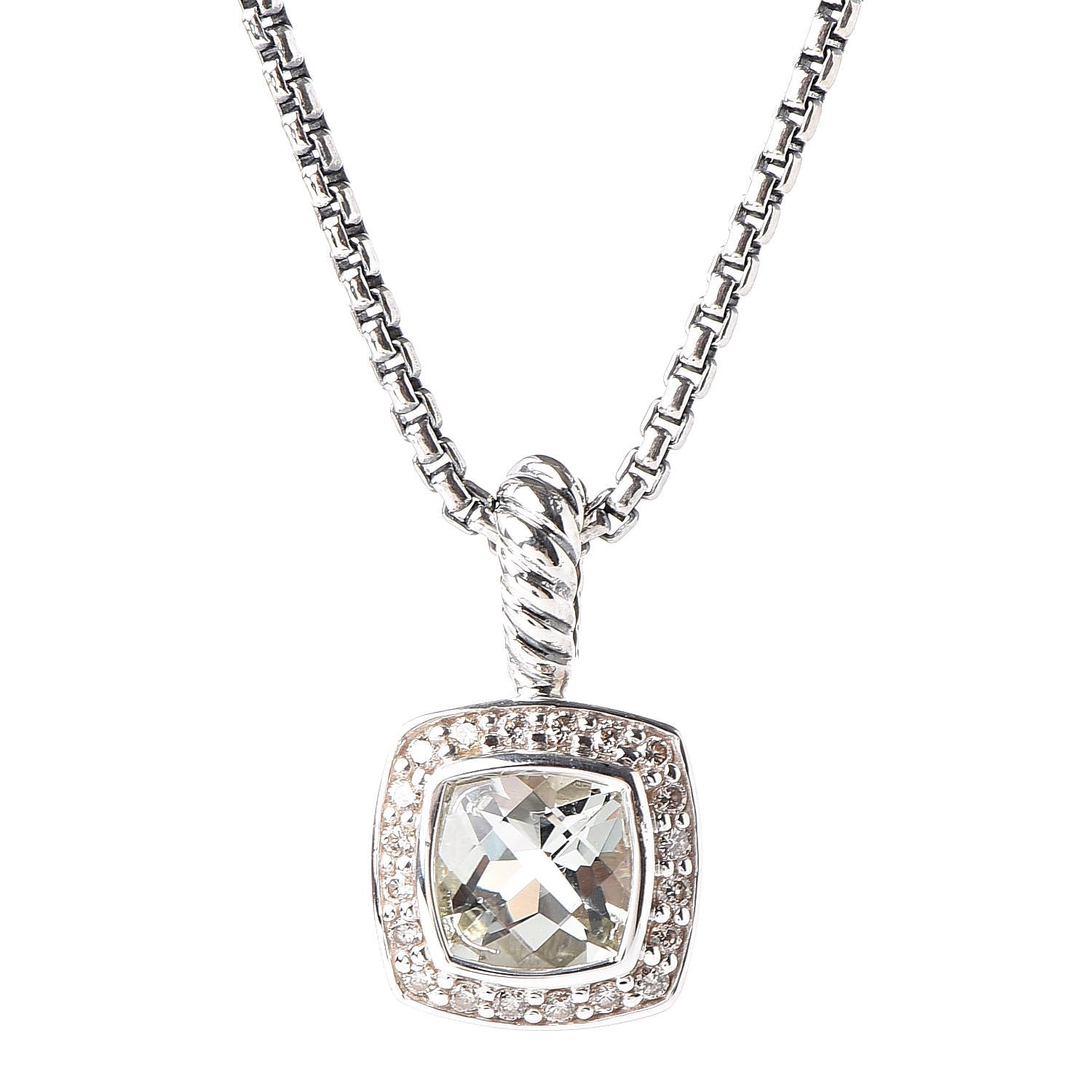 David Yurman Sterling Silver Diamond Prasiolite 7mm Petite Albion Pendant Necklace 4 of 6