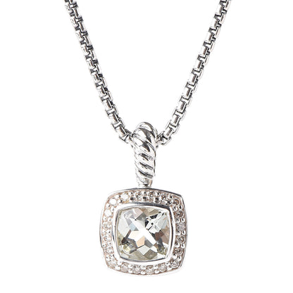 David Yurman Sterling Silver Diamond Prasiolite 7mm Petite Albion Pendant Necklace 4 of 6