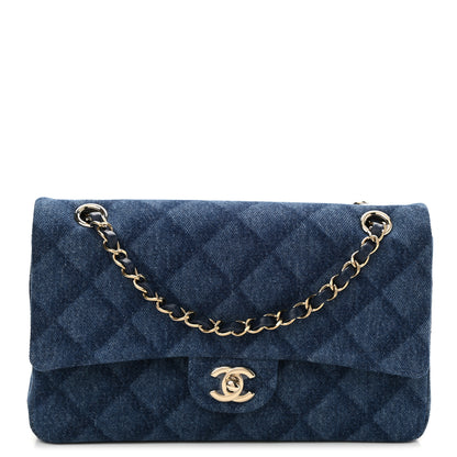 Chanel Printed Denim Quilted Medium Double Flap Dark Blue 1 of 11