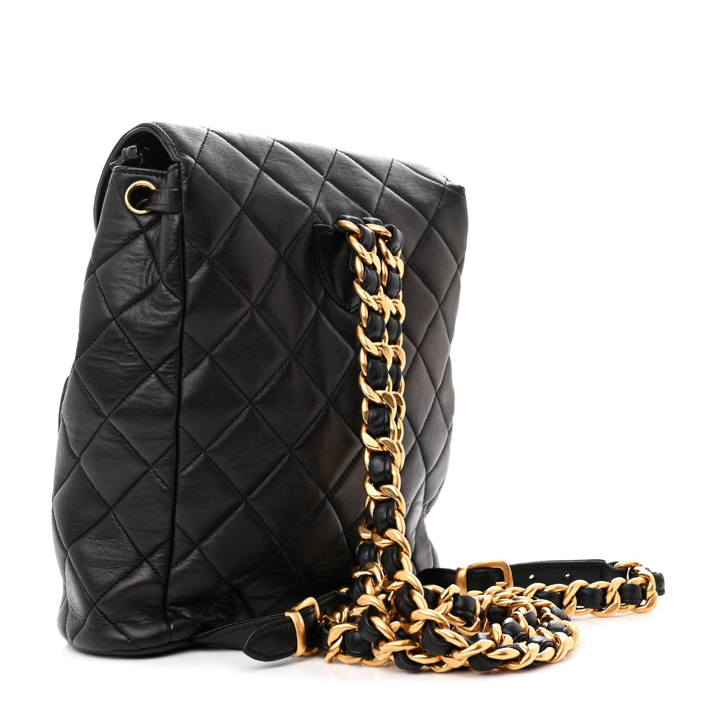 Lambskin Quilted Drawstring Backpack Black