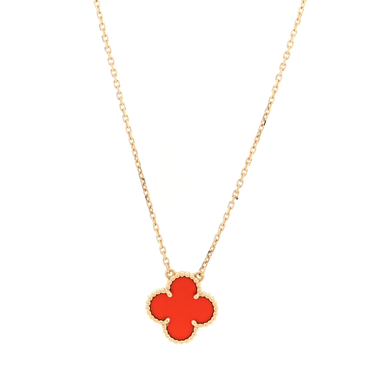 18K Yellow Gold Carnelian Vintage Alhambra Pendant Necklace