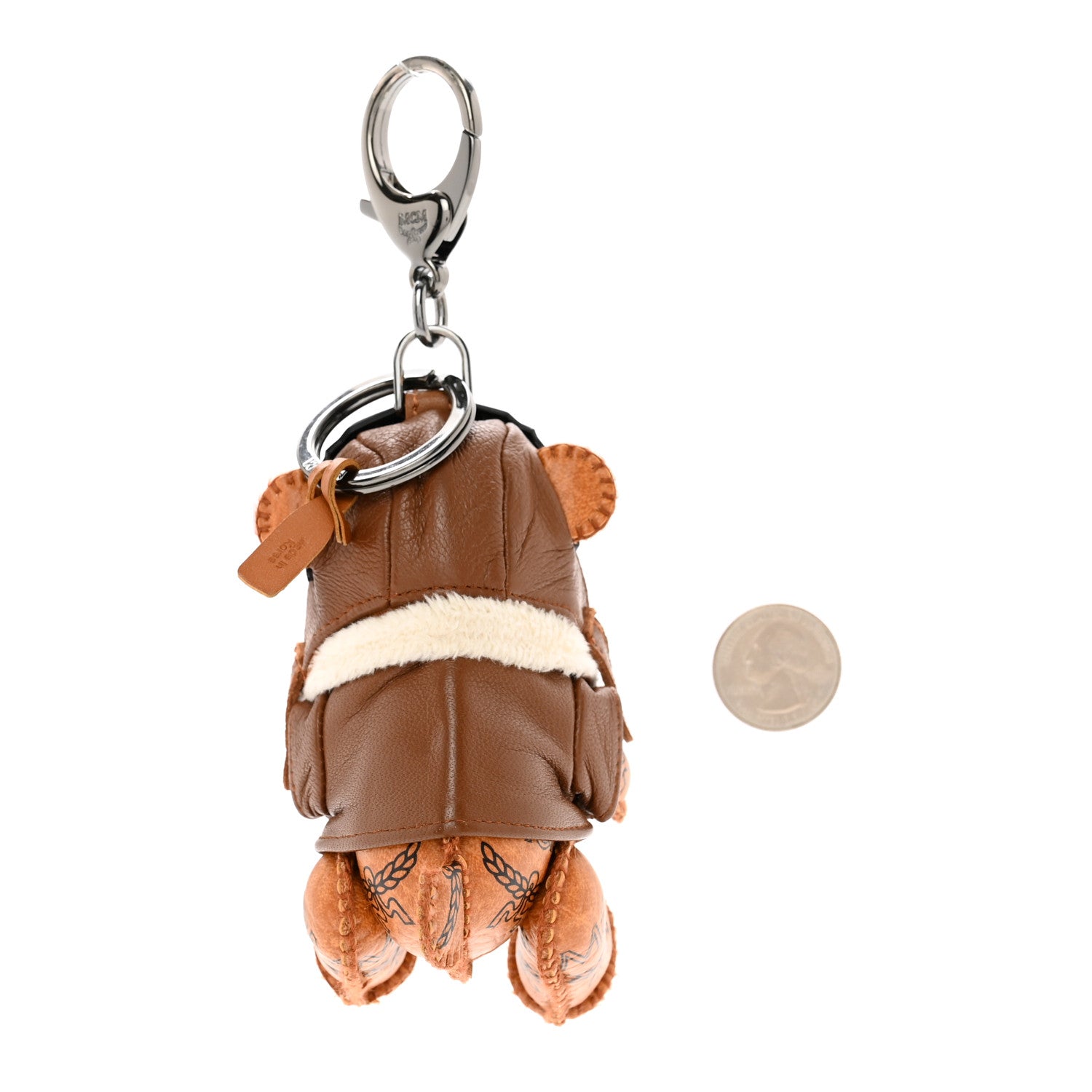 MCM Visetos Aviator Bear Key Ring Bag Charm Beige 2 of 4