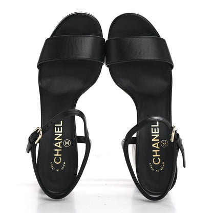 Chanel Lambskin Logo Platform Sandals 39 Black 2 of 11
