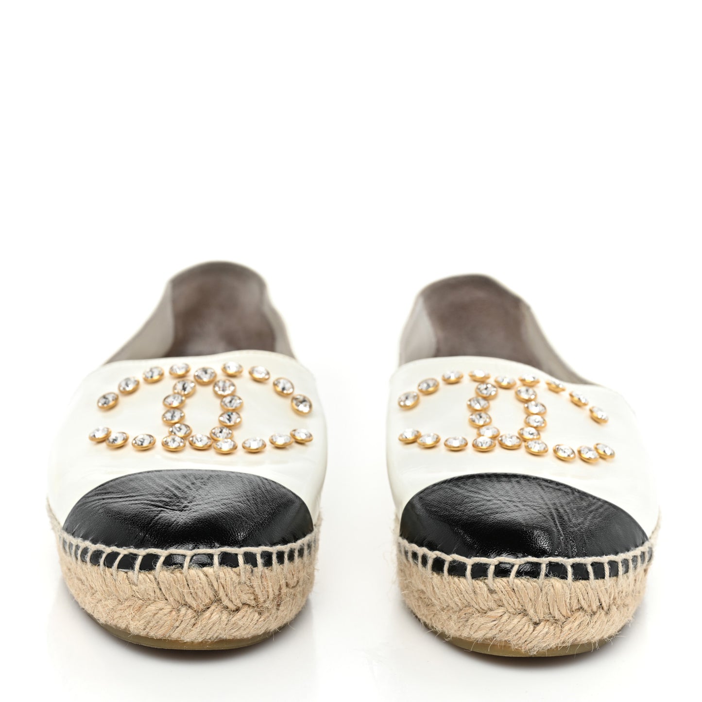 Patent Calfskin Crystal CC Espadrilles 37 White Black