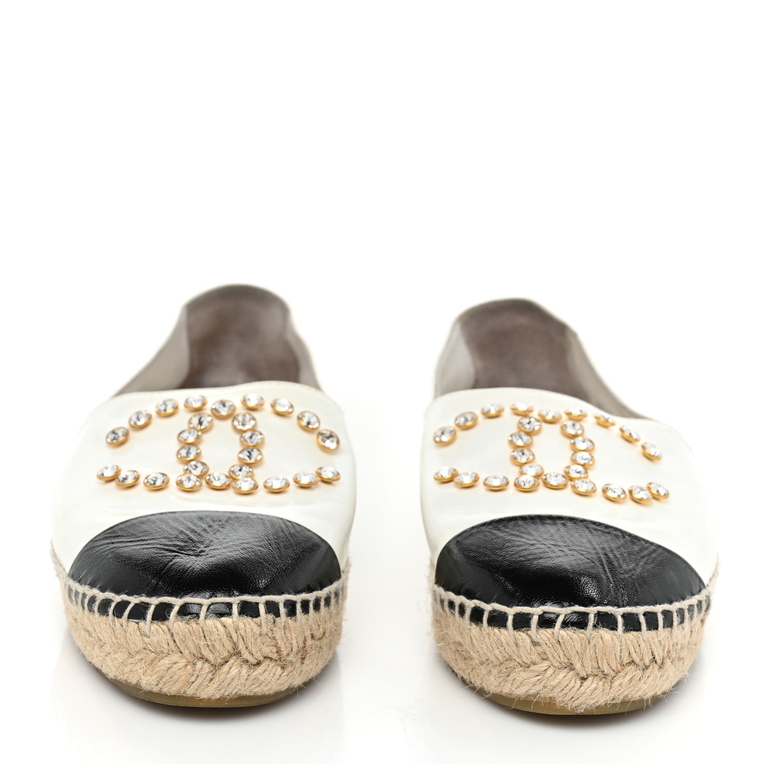 Chanel Patent Calfskin Crystal CC Espadrilles 37 White Black 2 of 16
