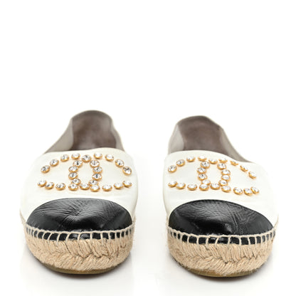Chanel Patent Calfskin Crystal CC Espadrilles 37 White Black 2 of 16