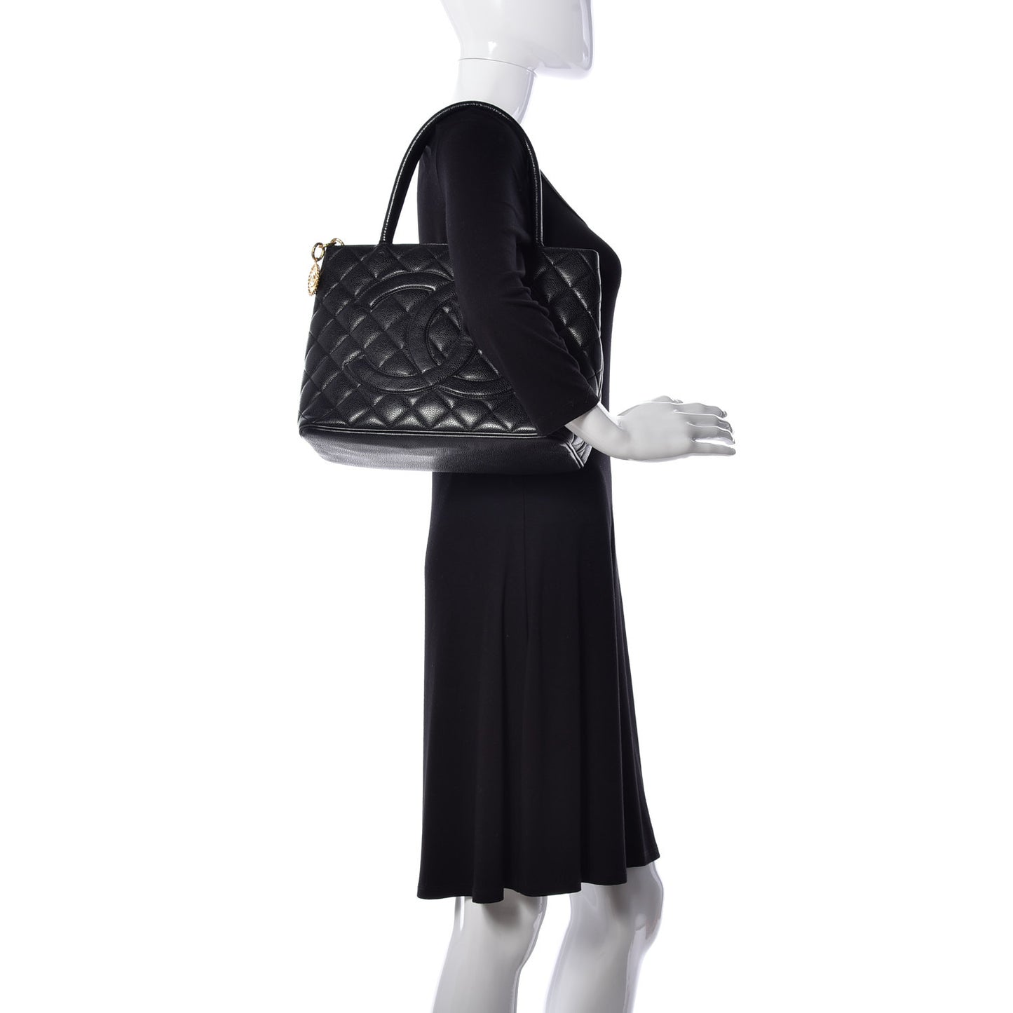 Caviar Quilted Medallion Tote Black