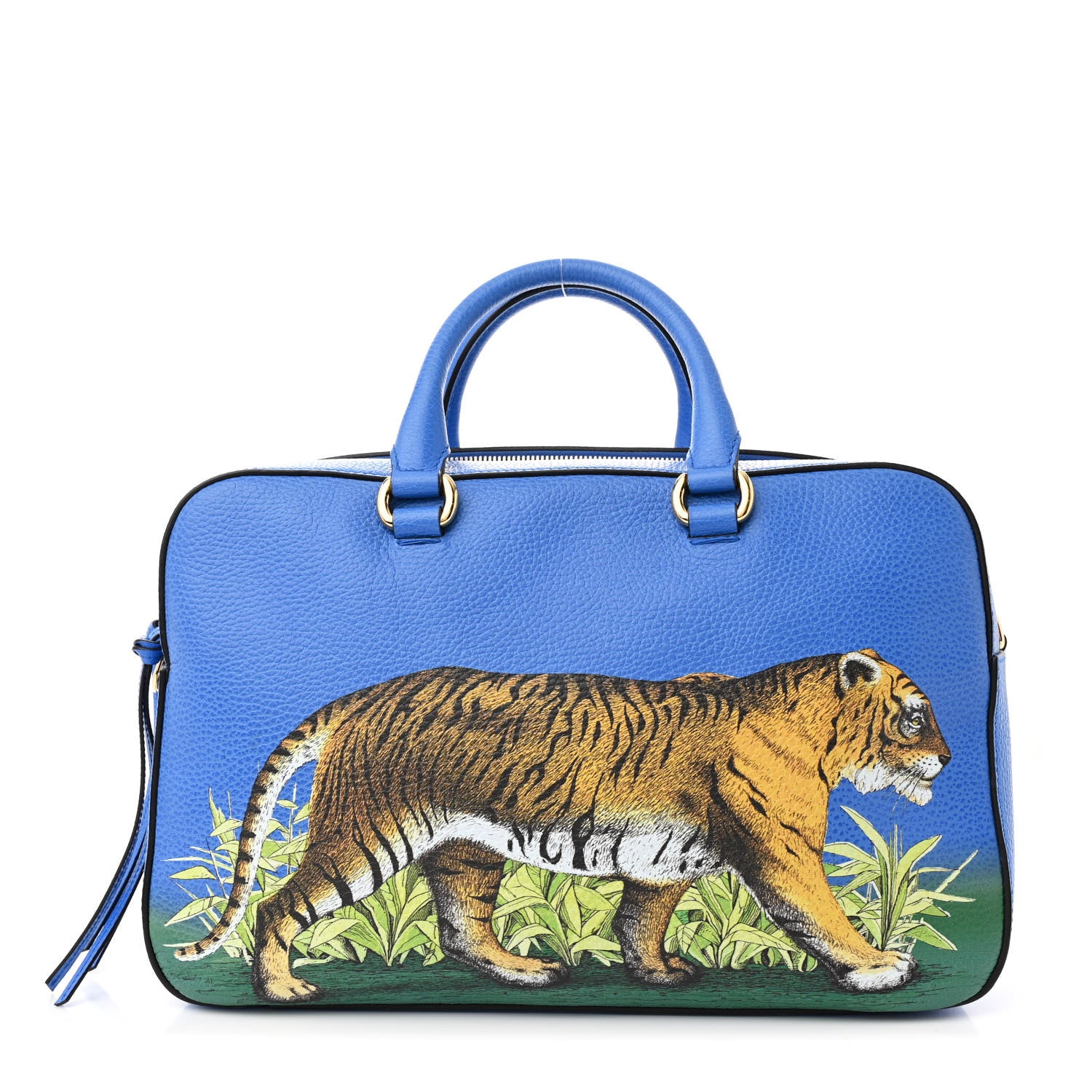 Gucci Calfskin Sylvie Web Tiger Print Top Handle Shoulder Bag Multicolor Dark Sky 1 of 10