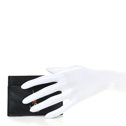 Saint Laurent Grain De Poudre Matelasse Chevron Monogram Credit Card Case Black 2 of 8
