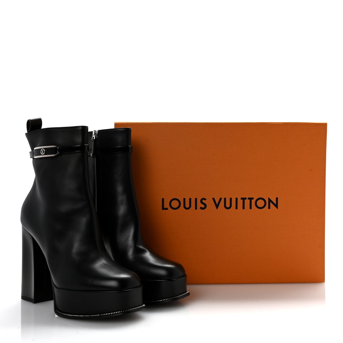 Calfskin Monogram Platform Ankle Boots 39 Black
