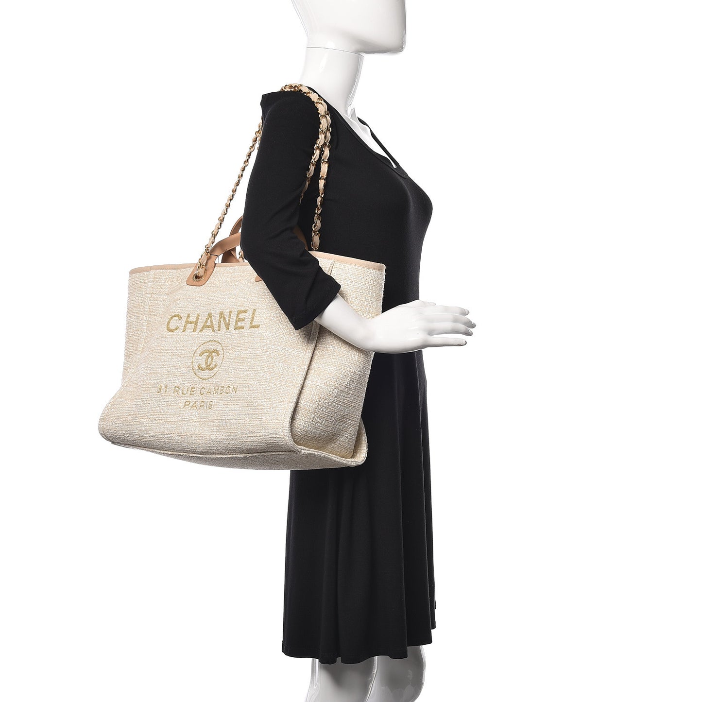 Lurex Boucle Large Deauville Tote Light Beige