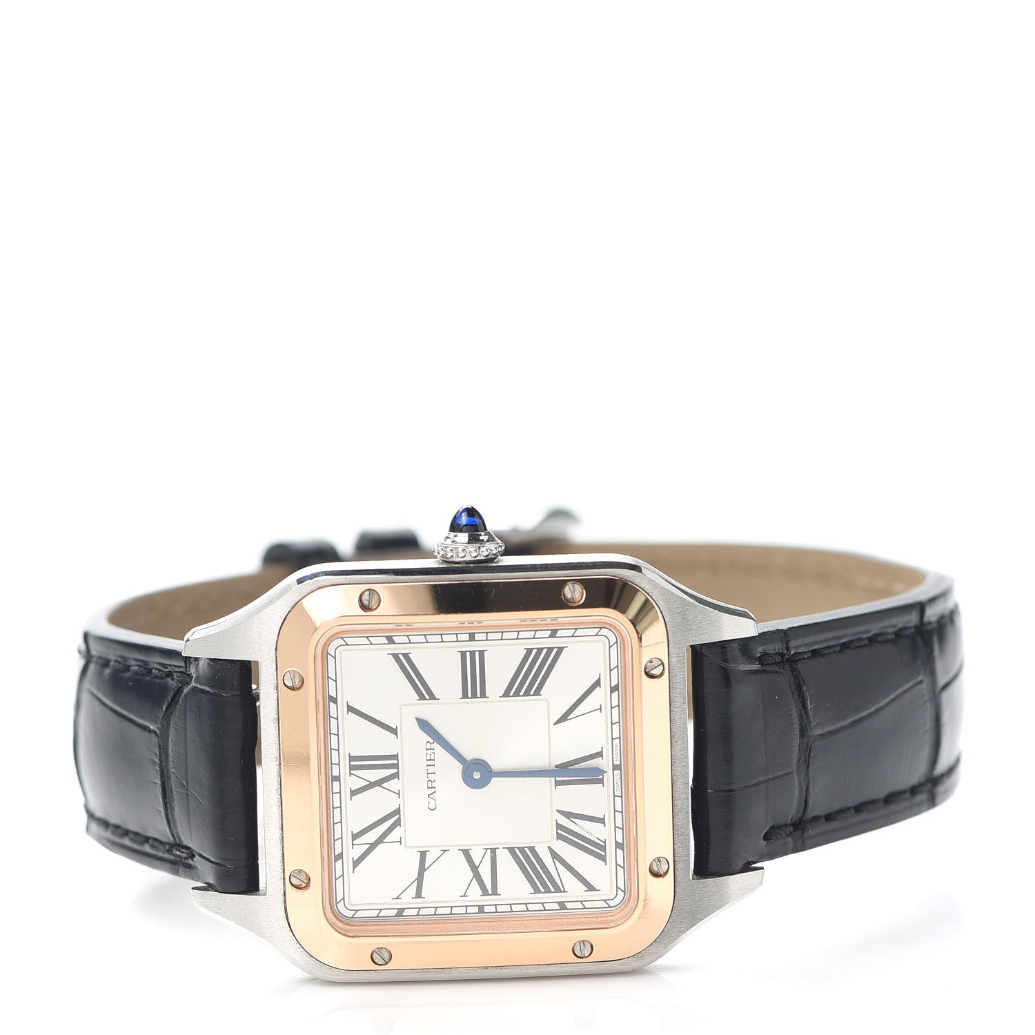 Cartier Stainless Steel 18K Pink Gold Alligator 27.5mm Santos Dumont Quartz Watch 2 of 5