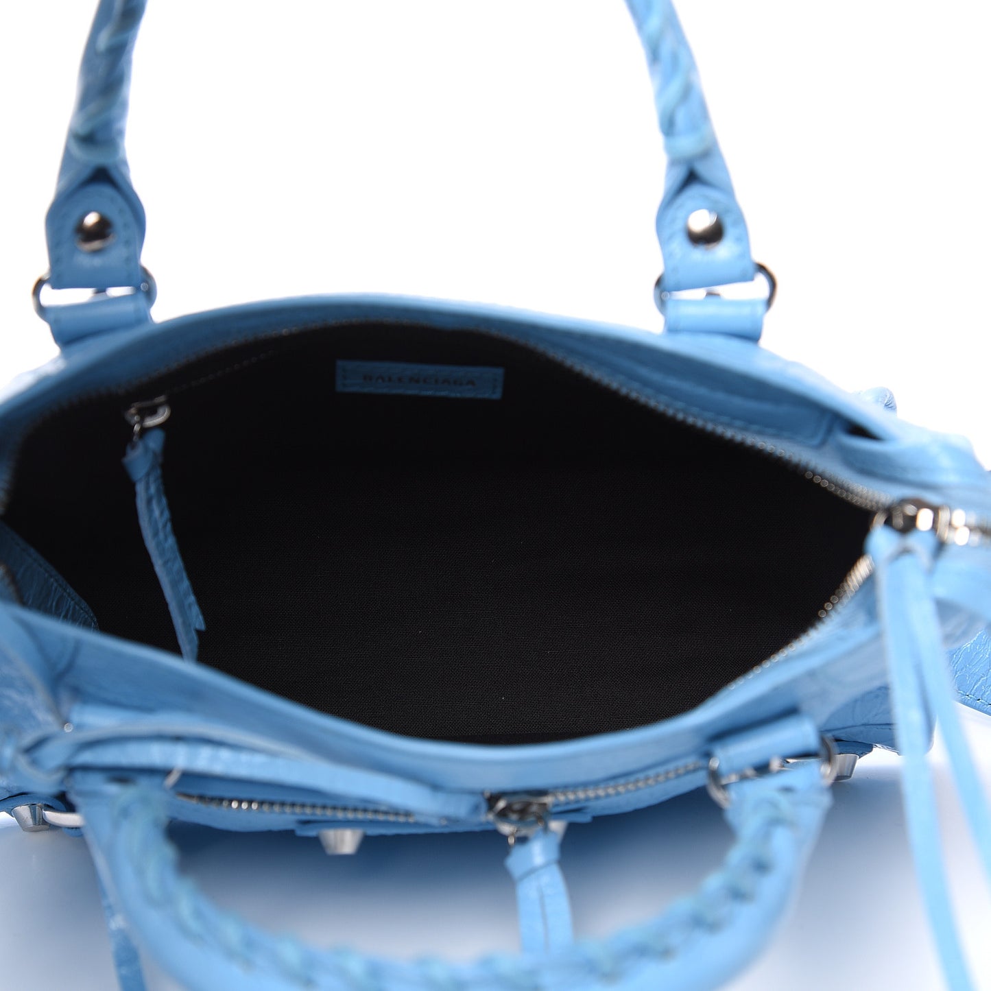 Agneau Classic Silver Hardware Mini City Logo Strap Baby Blue Black