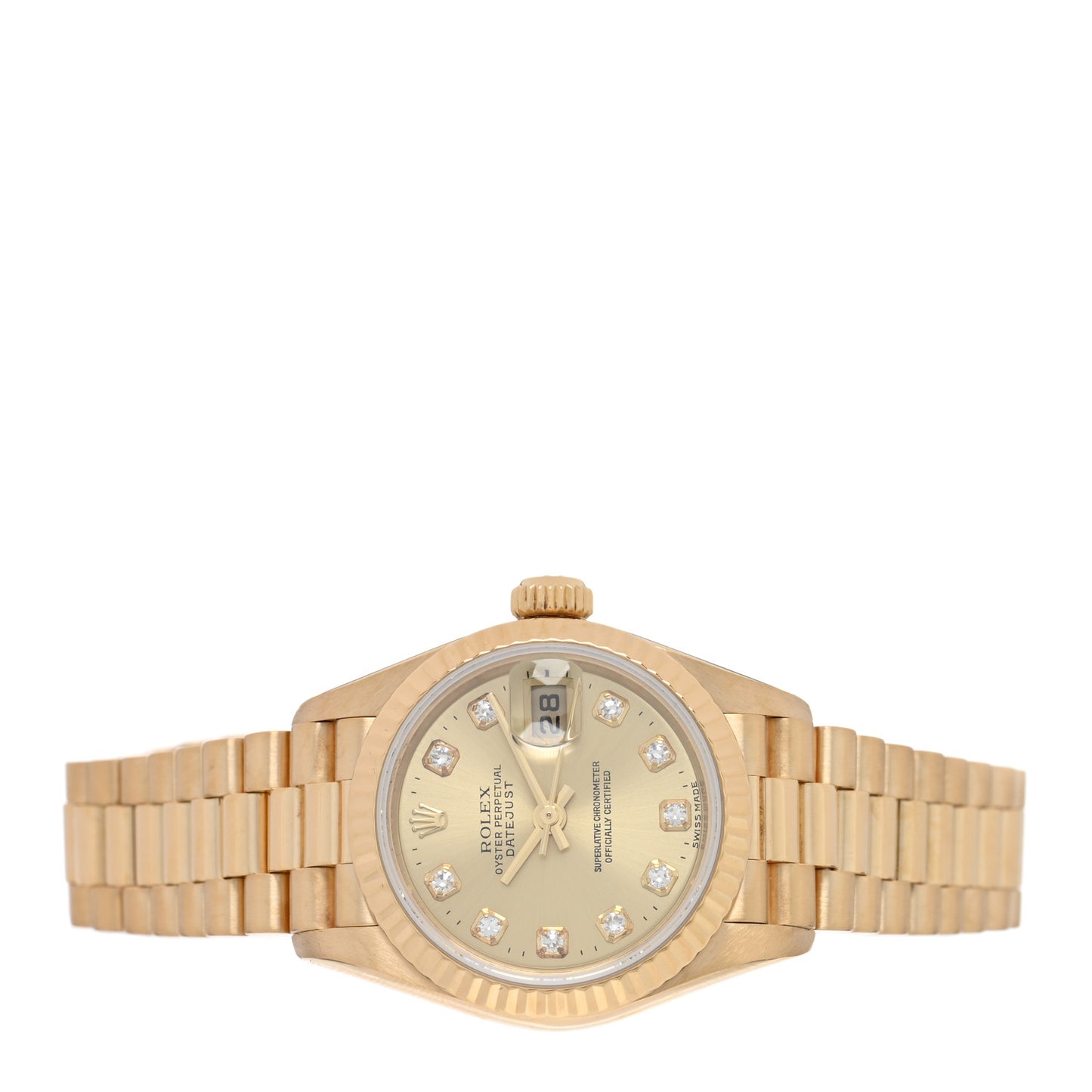 18K Yellow Gold Diamond 26mm Datejust President Watch Champagne 69178