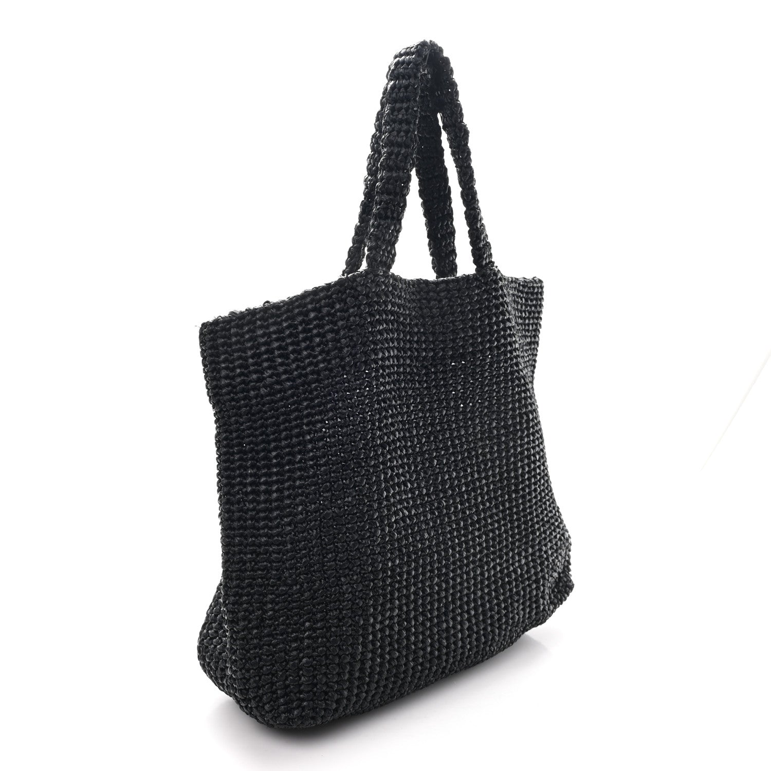Prada Yarn Raffia Effect Crochet Logo Tote Black 3 of 12