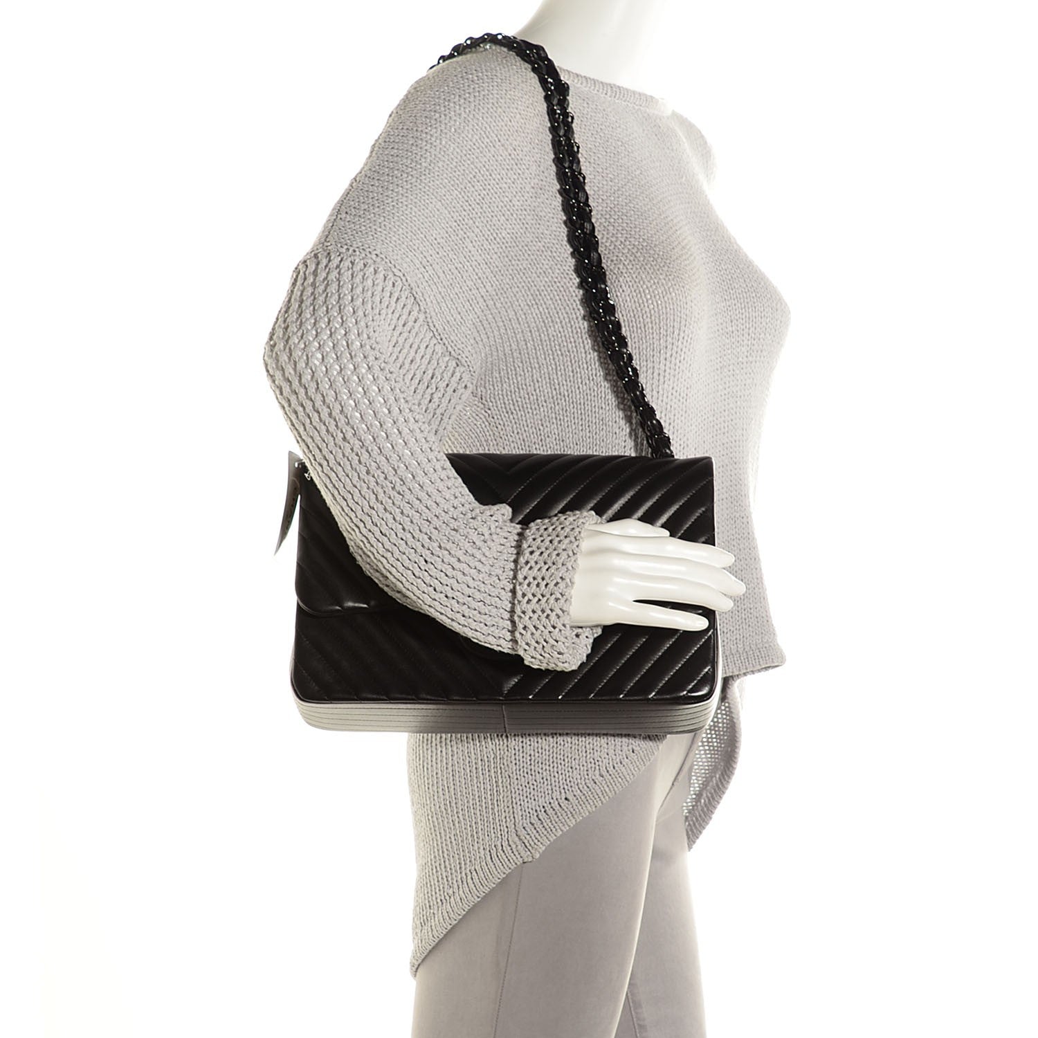 Chanel Lambskin Chevron Quilted Jumbo Double Flap So Black 2 of 9