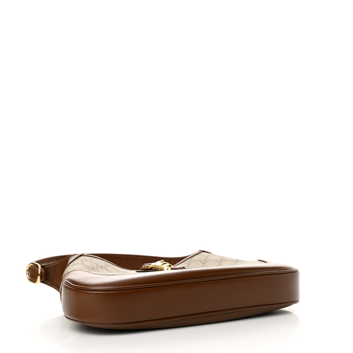 GG Supreme Monogram Azalea Calfskin Web Small Jackie 1961 Hobo Beige Ebony Brown Sugar