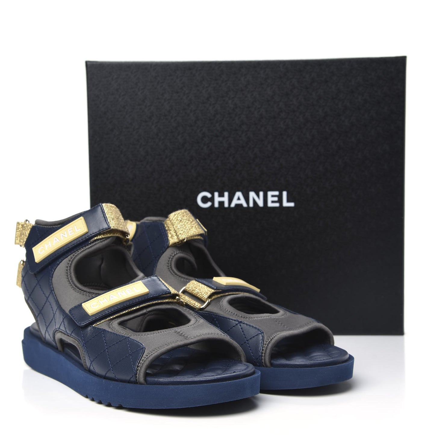 Goatskin Fabric Gladiator Sandals 41.5 Navy Blue Light Grey Yellow