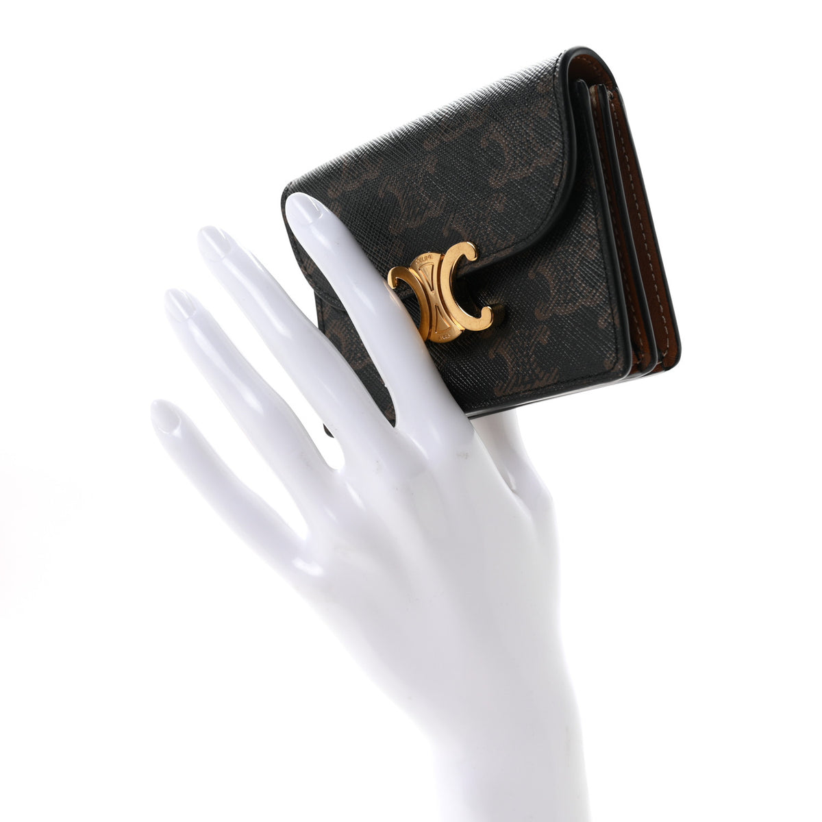 Triomphe Canvas Calfskin Flap Card Holder Tan