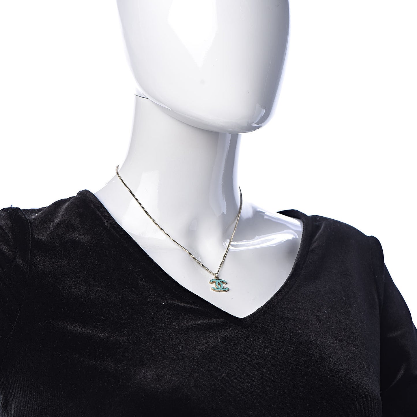 Enamel CC Necklace Blue Light Gold