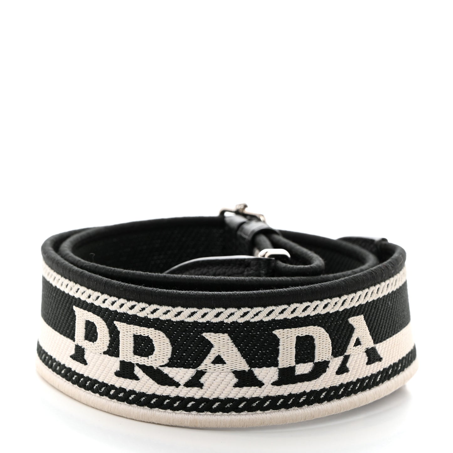 Canvas Calfskin Logo Shoulder Strap Black White