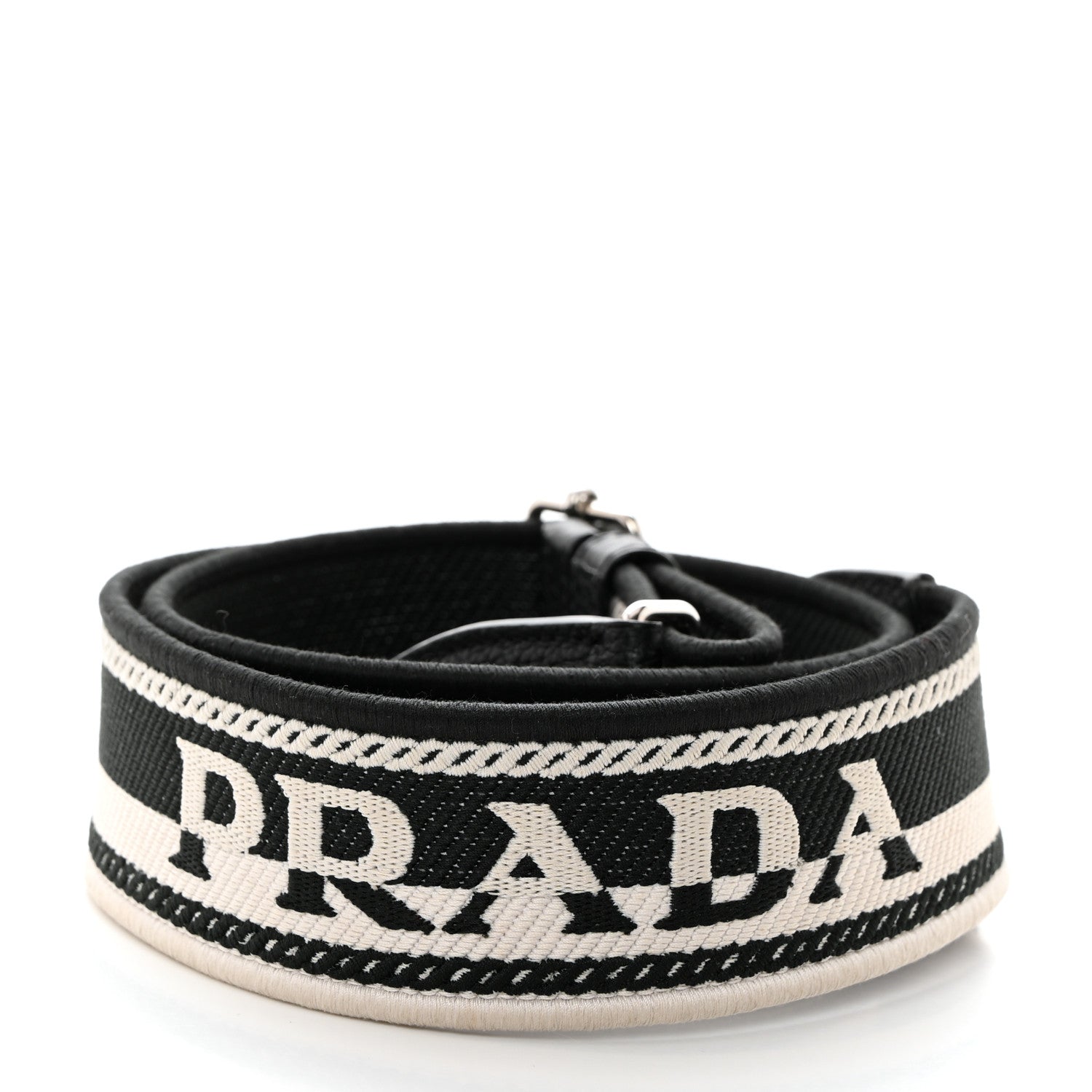 Prada Canvas Calfskin Logo Shoulder Strap Black White 2 of 4