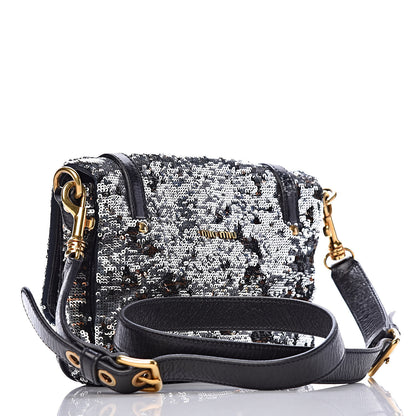 Miu Miu Paillettes Sequined Mini East West Satchel Argento 3 of 10