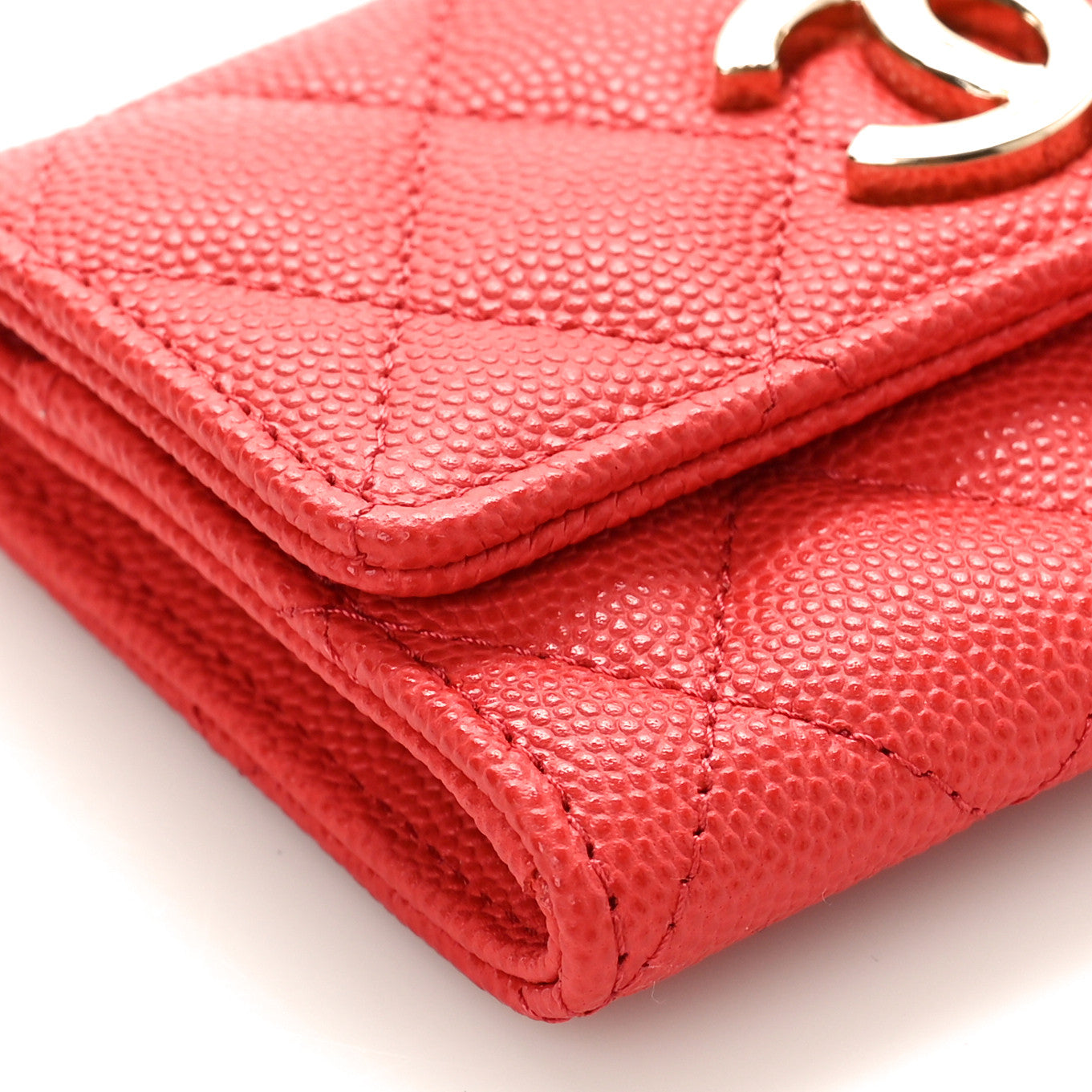 Caviar Check Flag Quilted Flap Card Holder Wallet Red
