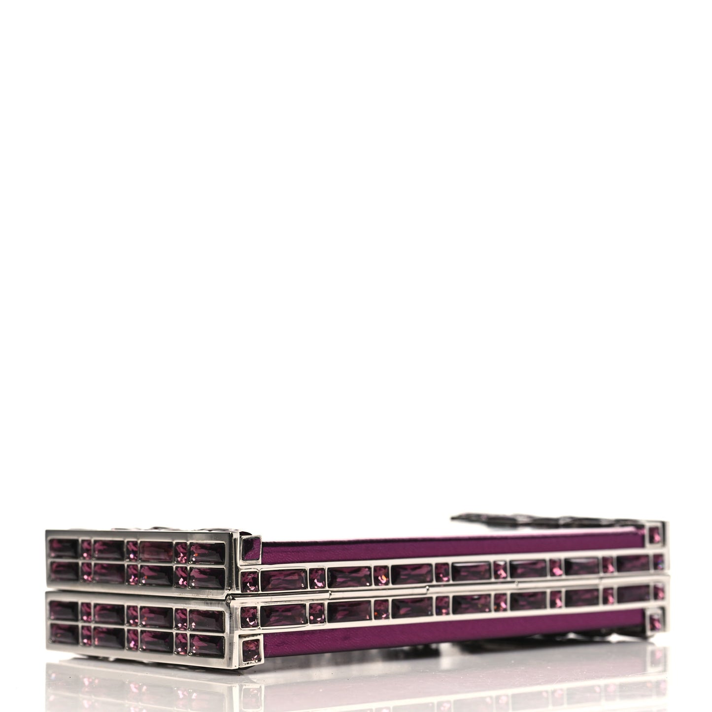 Metallic Calfskin Box Clutch With Chain Purple Silver
