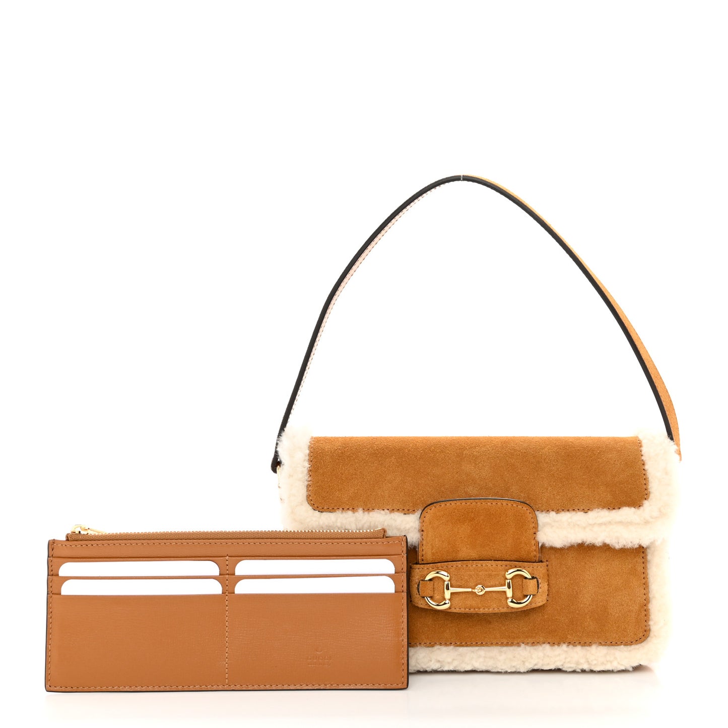 Suede Shearling Horsebit Mini 1955 Shoulder Bag Honey Beige Milk