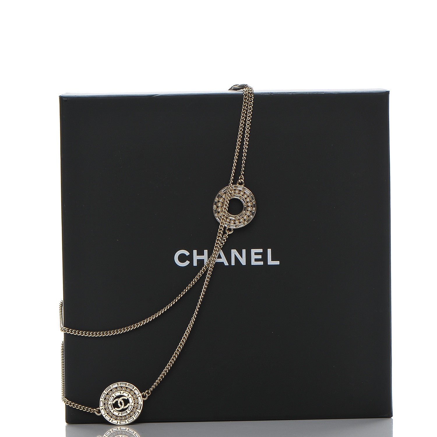 Chanel Crystal Baguette Pearl CC Chain Necklace Gold 8 of 8