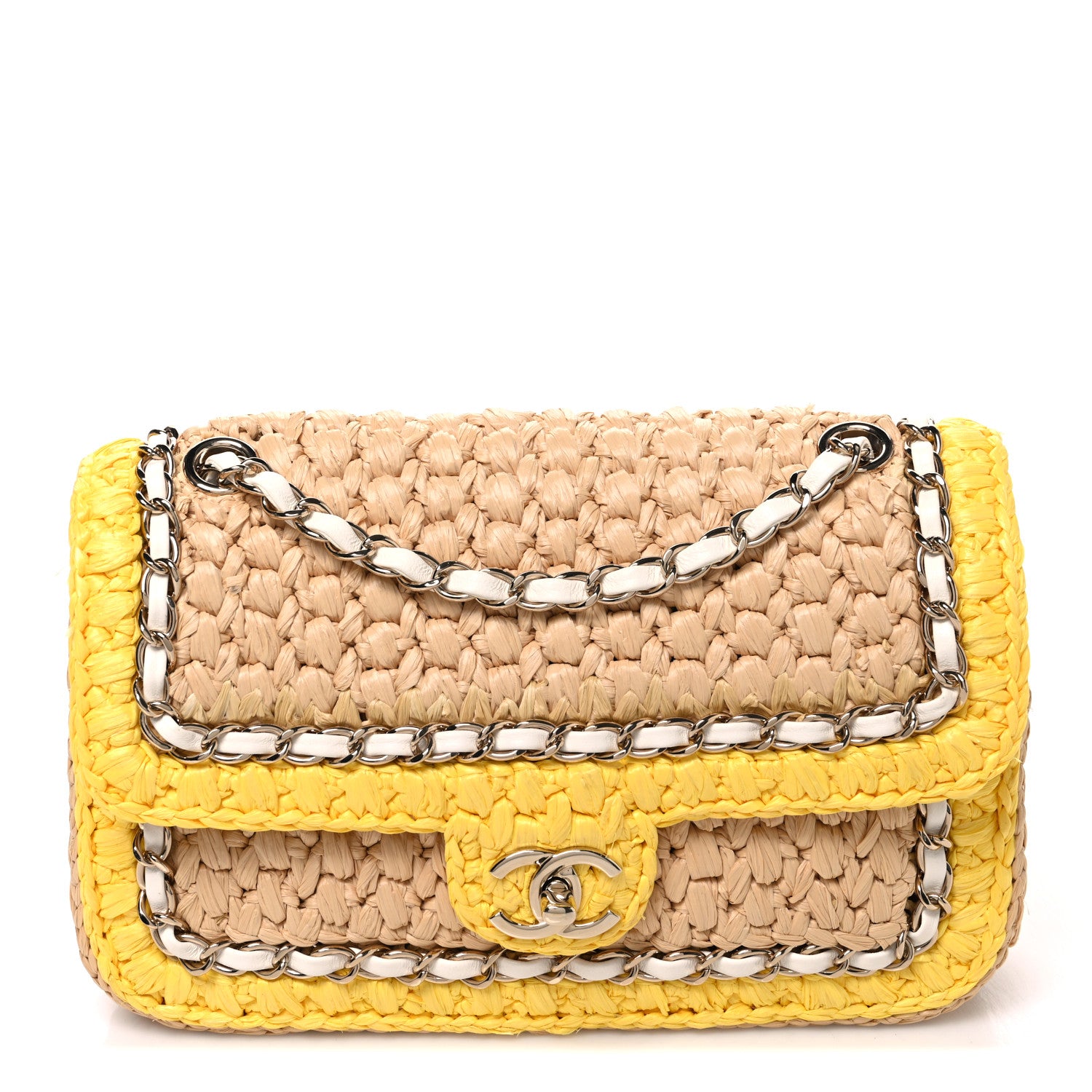 Chanel Raffia Chain Venice Beach Flap Bag Beige Yellow 1 of 10