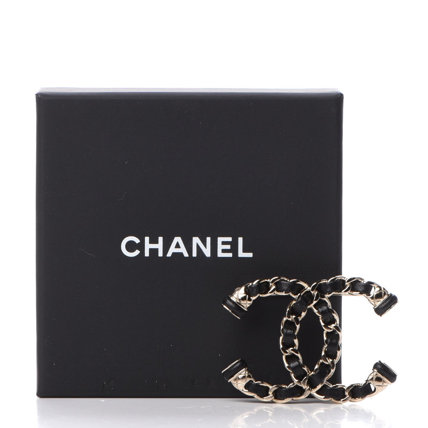 Lambskin Chain CC Brooch Black Gold