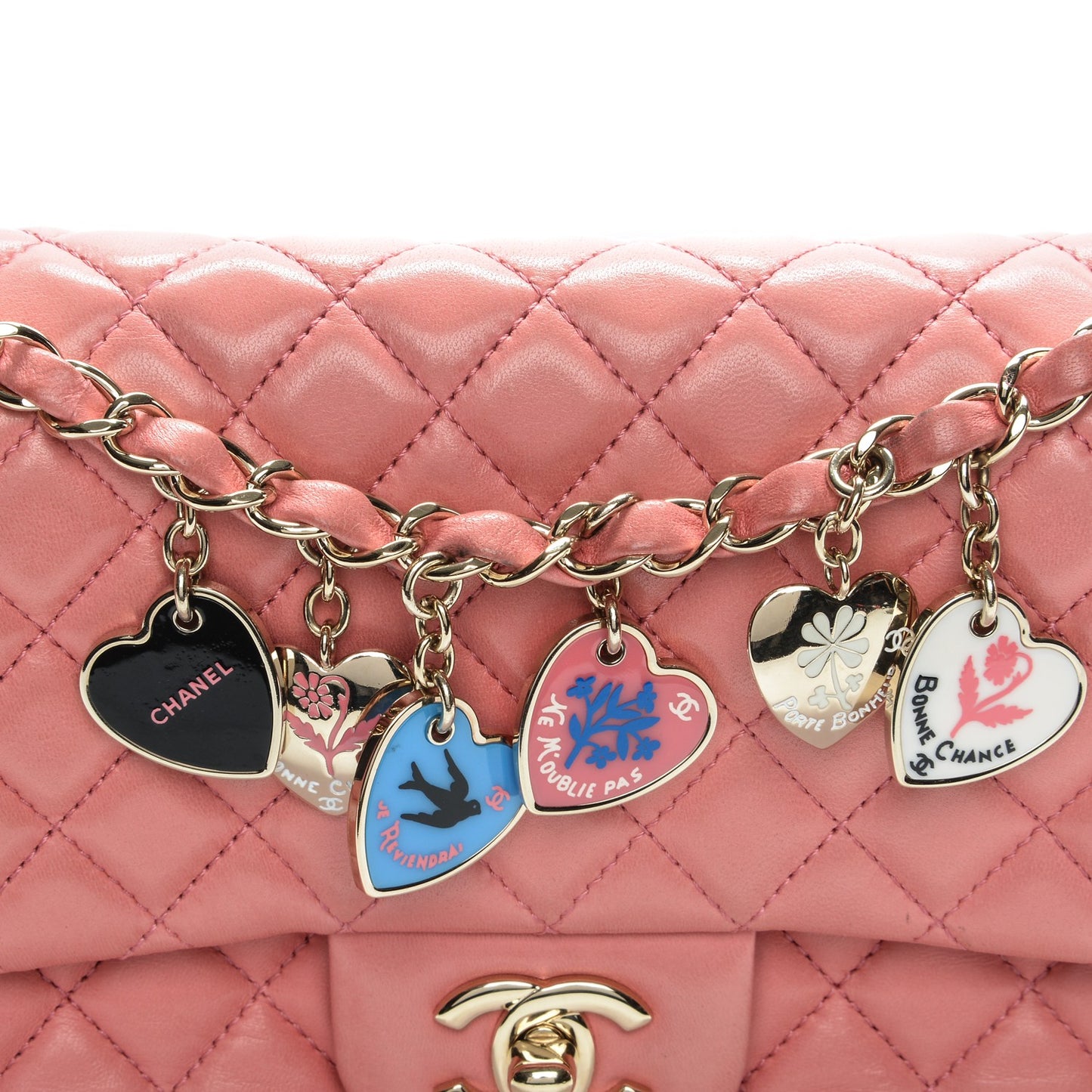 Lambskin Quilted Valentine Charms Medium Single Flap Pink