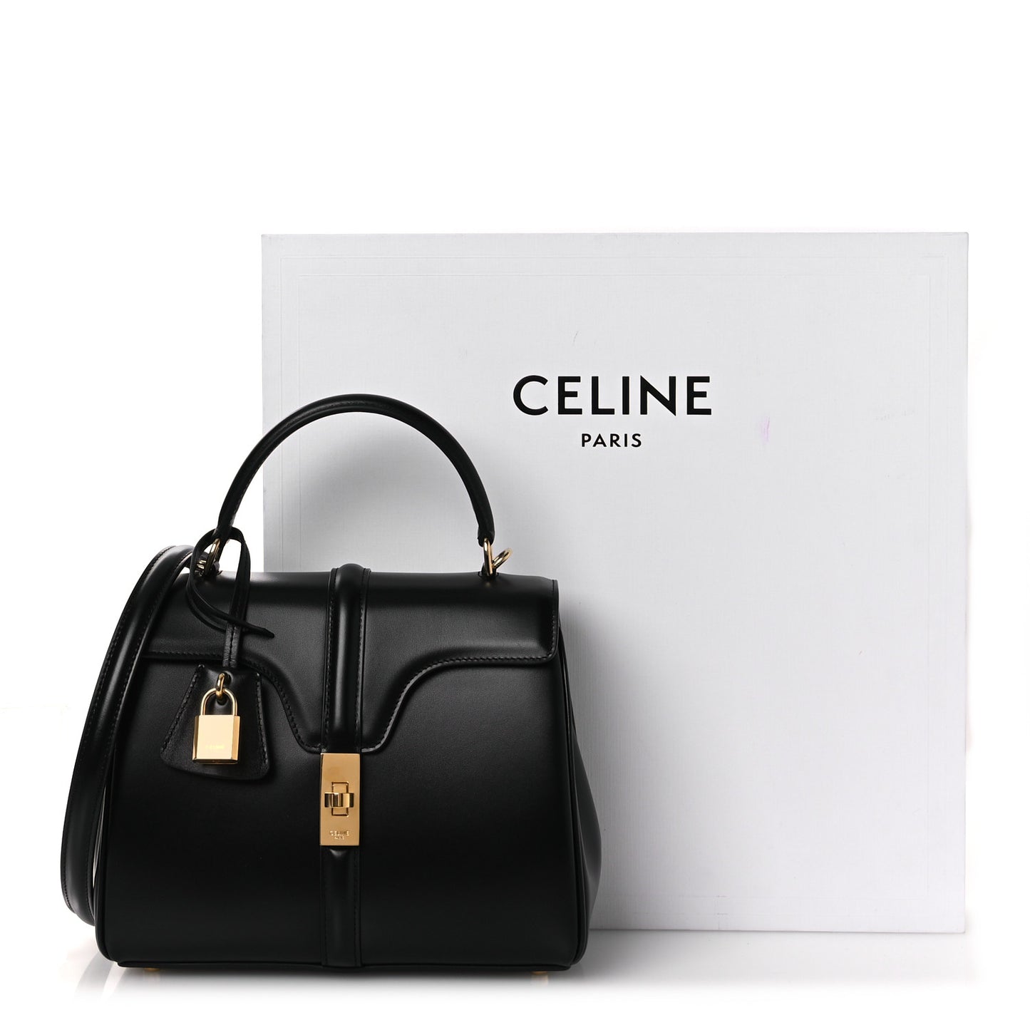 Satinated Calfskin Small 16 Top Handle Bag Black